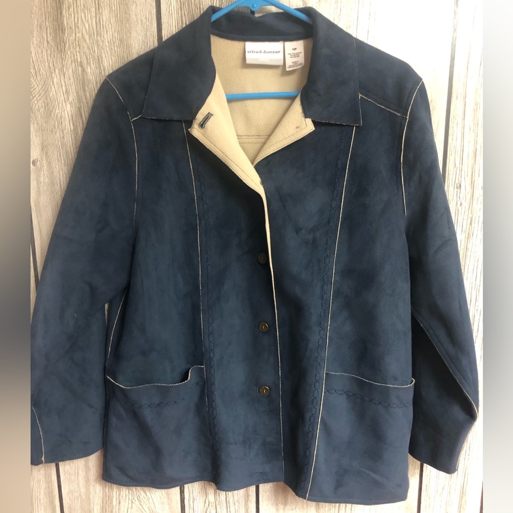Alfred Dunner Jacket 12 Petite Stunning Stitch Work Soft Suede Texture